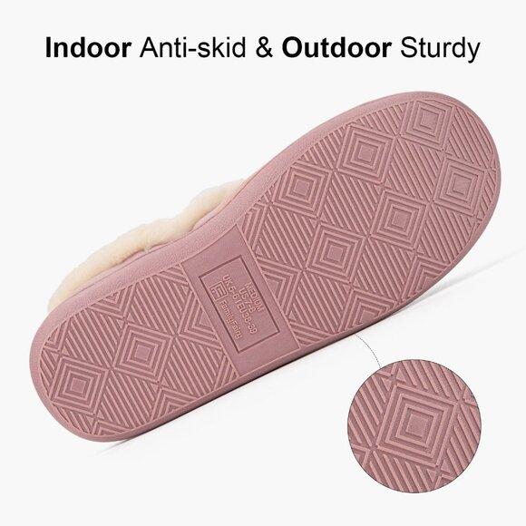 Women's Warm Winter Light Pink Velvet Fuzzy Collar House Slippers Bootie Shoes - Picture 5 of 6